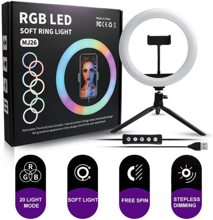 26Cm MJ26 10.2 RGB Led Soft Ring Light | Soft Ring Light with Lighting and Smart Phone Holder