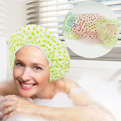 (pack of 6) Shower Caps Waterproof Shower Cap for Women Reusable Shower Hat Bath Caps with Elastic Band, Large Plastic Long Hair Environmental Protection Hats for Ladies Girls Kids Spa Salon