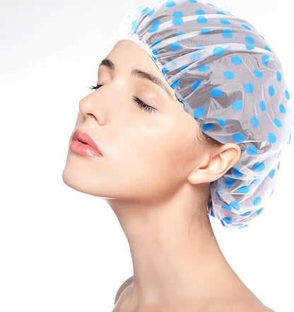 (pack of 6) Shower Caps Waterproof Shower Cap for Women Reusable Shower Hat Bath Caps with Elastic Band, Large Plastic Long Hair Environmental Protection Hats for Ladies Girls Kids Spa Salon