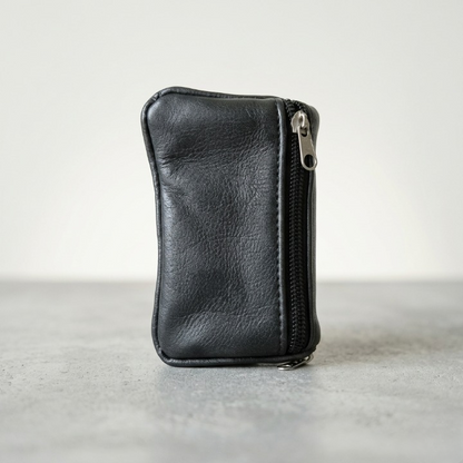 Premium Black Leather Ladies' Mini Pouch – Elegant Multi-Purpose Coin Purse & Key Organizer with Secure Zipper(Medium)