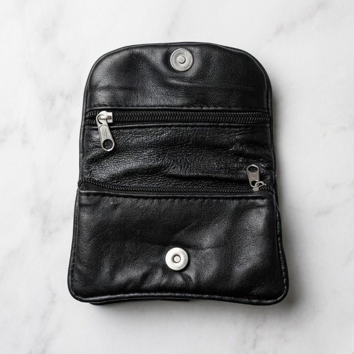 Premium Black Leather Ladies' Mini Pouch – Elegant Multi-Purpose Coin Purse & Key Organizer with Secure Zipper(Medium)