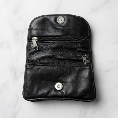 Premium Black Leather Ladies' Mini Pouch – Elegant Multi-Purpose Coin Purse & Key Organizer with Secure Zipper(Medium)