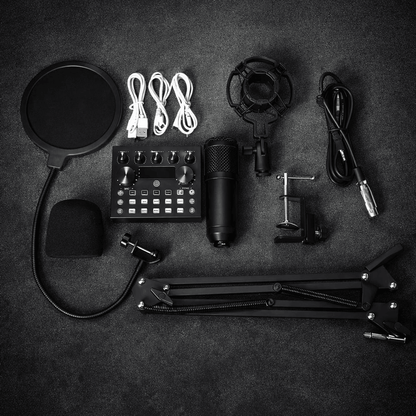 V10 BM-800 Podcast Condenser Microphone Set with Live Sound Card & Adjustable Scissor Arm Stand