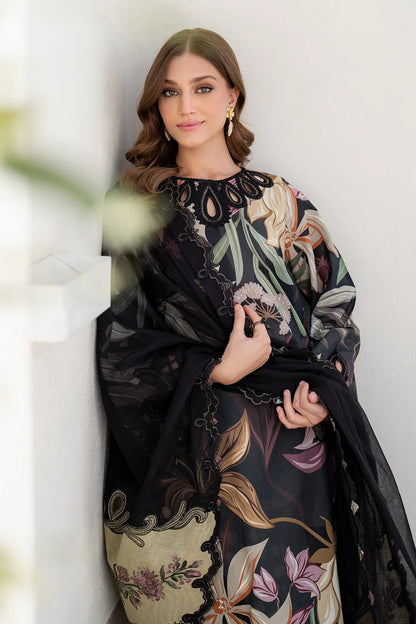 All-Over Printed Embroidered Black Lawn Dress with Chiffon Dupatta – Unstitched Summer Collection 2026