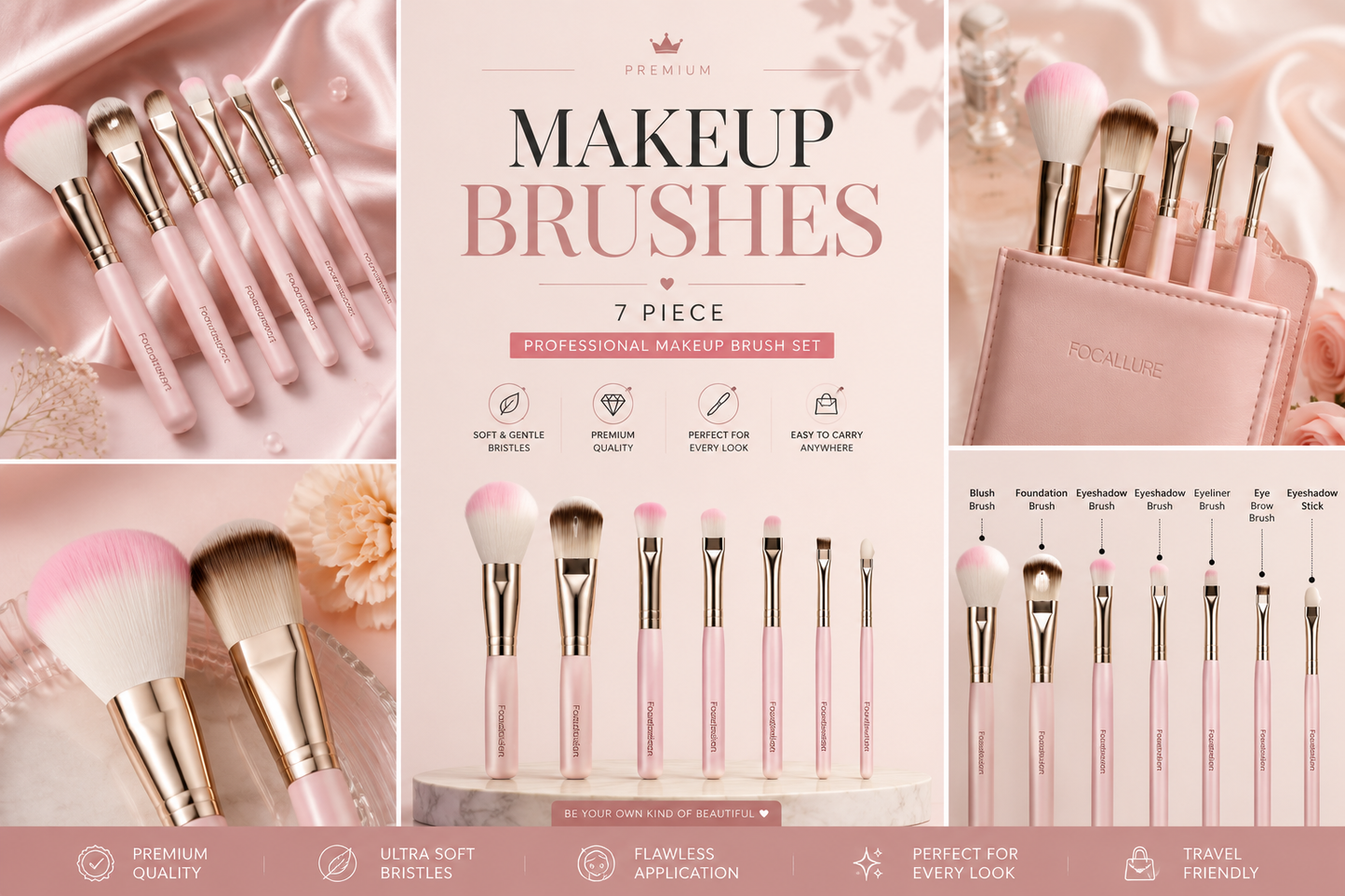 (8 in 1 ) Makeup Brush Set & Blender Deal