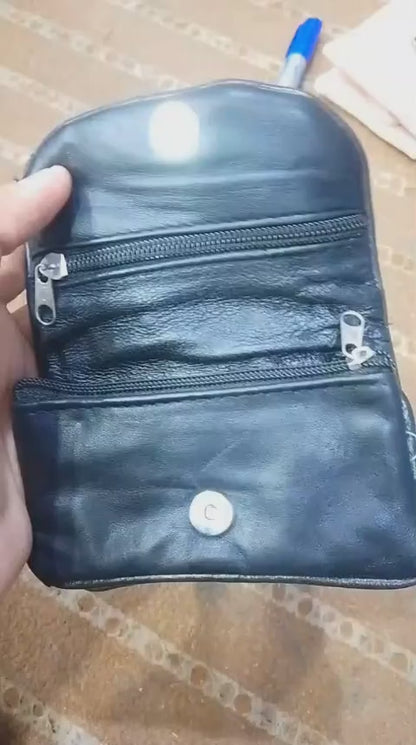 Premium Black Leather Ladies' Mini Pouch – Elegant Multi-Purpose Coin Purse & Key Organizer with Secure Zipper(Medium)